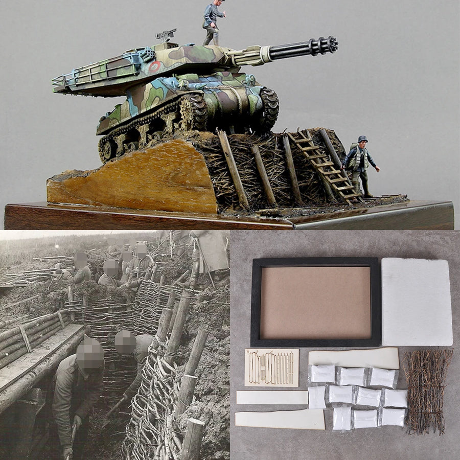 Assembly Architectural Building Model Diorama Scale Model Kit Wood Display Base Tank Vehicles Armored Car Display Stand 1/35