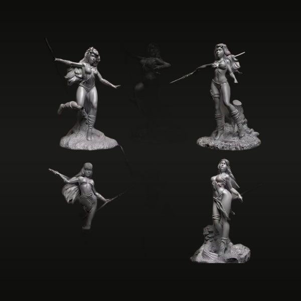Fantasy Female Warriors with Spears Set of 4 1/24 Resin Figure Kit