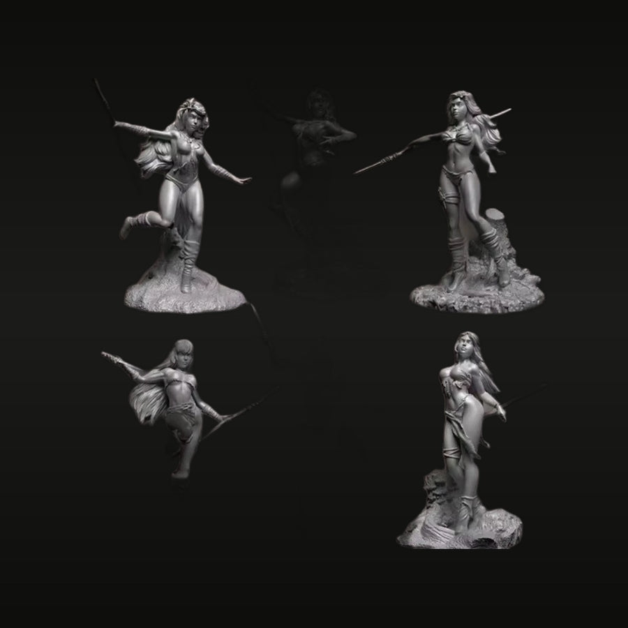 Fantasy Female Warriors with Spears Set of 4 1/24 Resin Figure Kit - unpainted resin model kit
