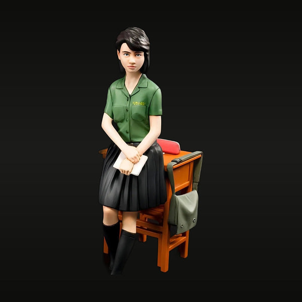 Anime Female High School Student in Green Uniform Seated 1/12 Resin Figure Kit