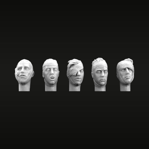 WWII Wounded Soldier Heads Set (5 Variants) 1/35 Resin Accessory