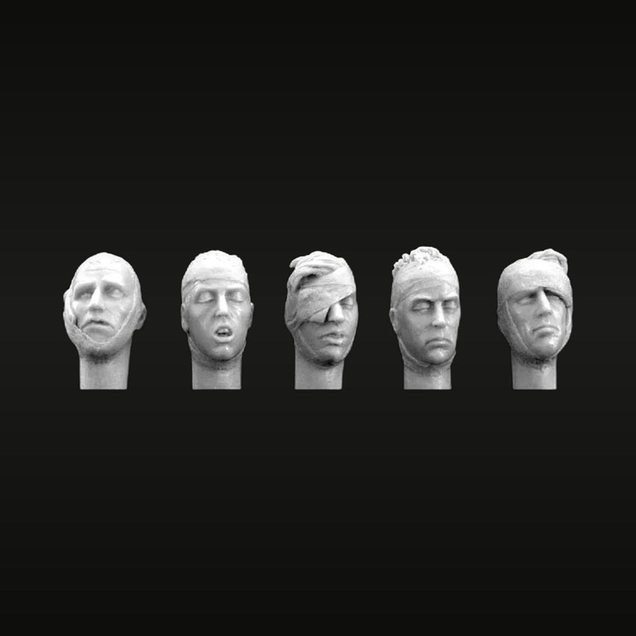 WWII Wounded Soldier Heads Set (5 Variants) 1/35 Resin Accessory - unpainted resin model kit