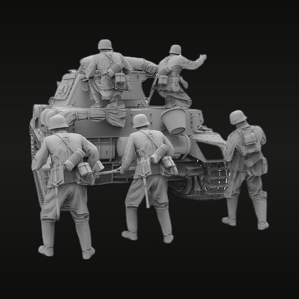 WWII German Light Tank with Infantry 1/35 Resin 5-Figure Diorama Kit