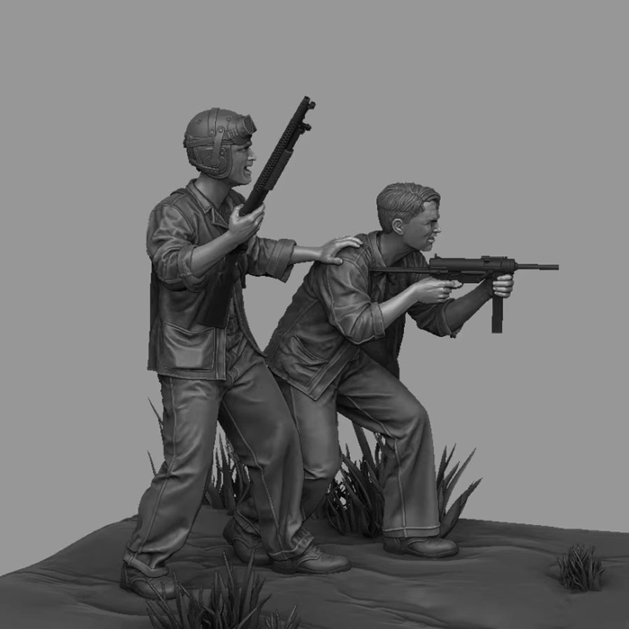 WWII US Pilot and Gunner with Flight Jackets 1/35 Resin Figure Set - resin model view 2