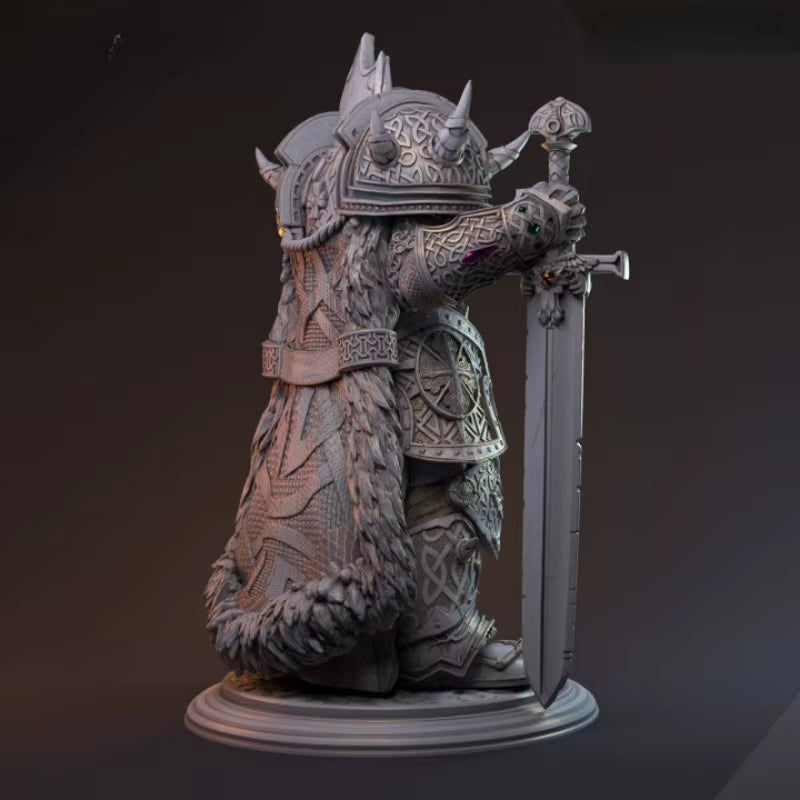 Fantasy Armored King with Battle Axe 1/24 Resin Bust Kit - resin model view 3