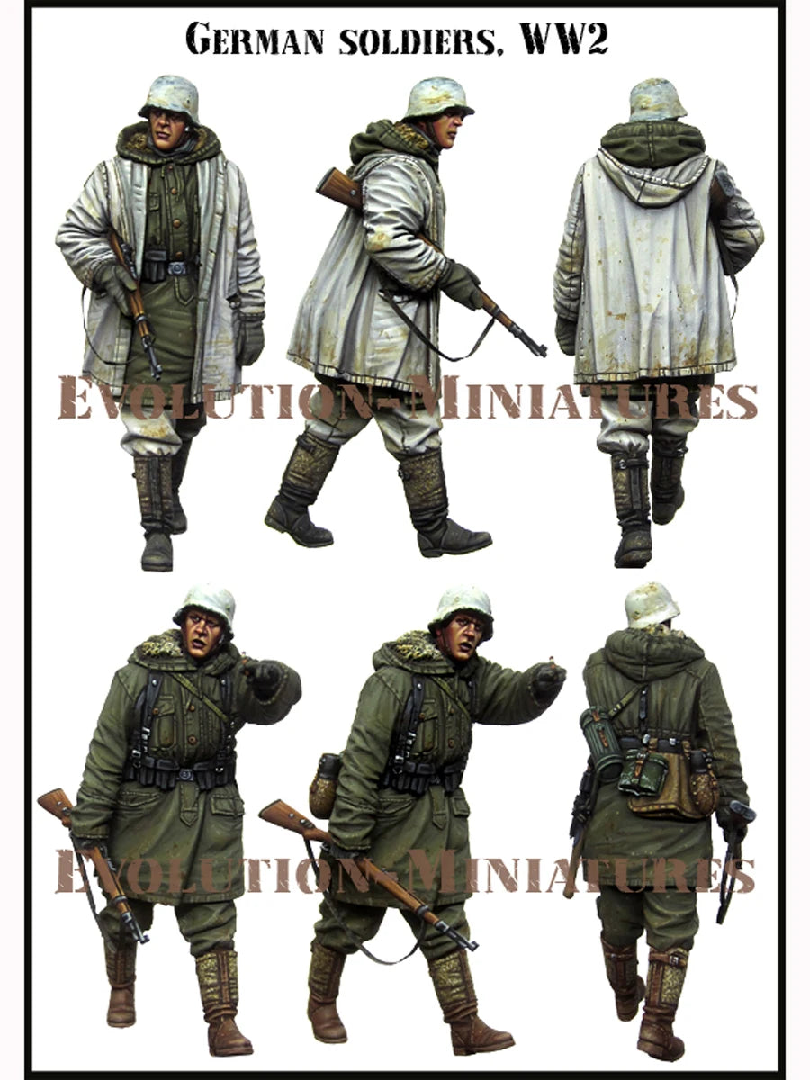 WWII German Winter Soldiers with K98 Rifles 1/35 Resin Figure Set - resin model view 2