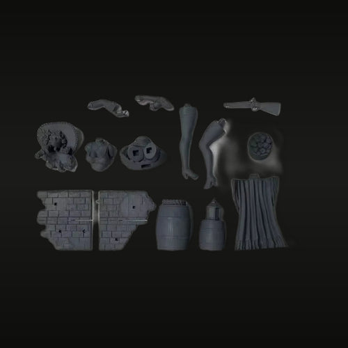 Red Hair Farm Girl 1/24 Resin Model Kit with Accessories