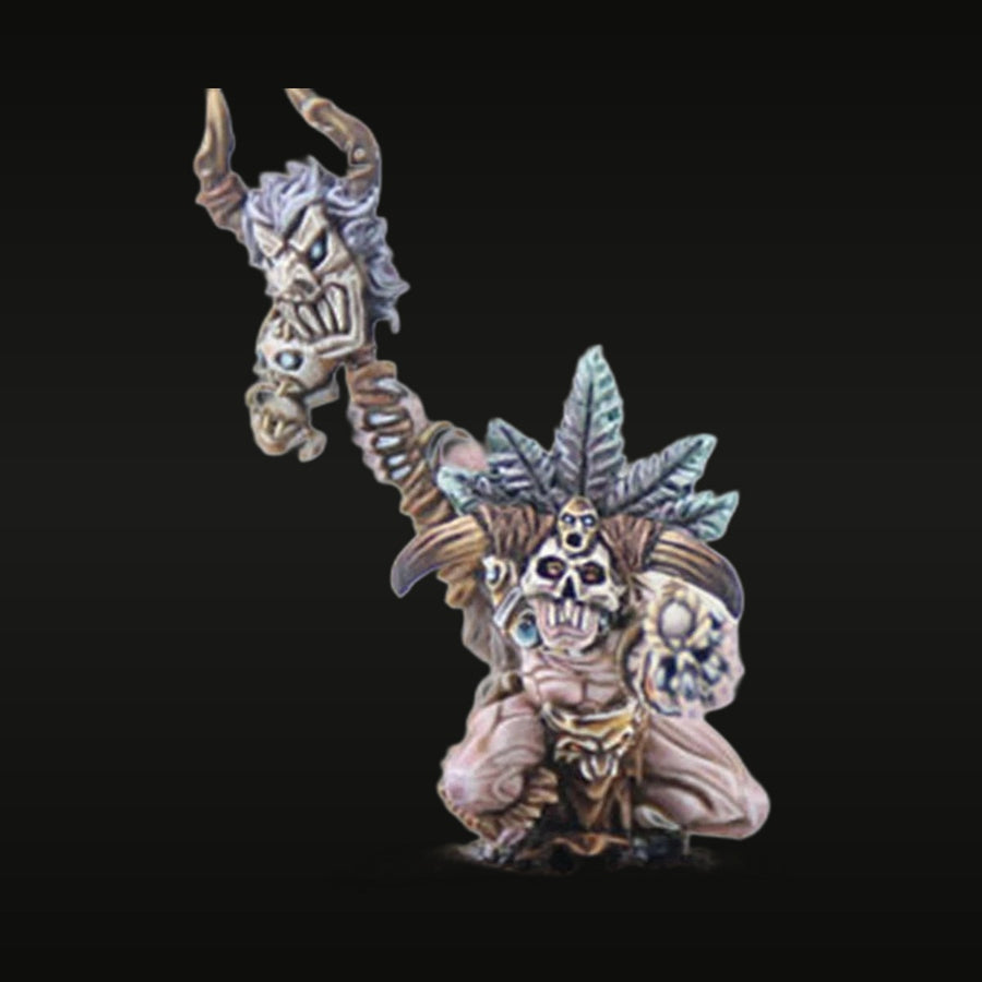 Fantasy Demon Witch Doctor with Horns and Skull Mask 28mm Resin Figure Kit - unpainted resin model kit