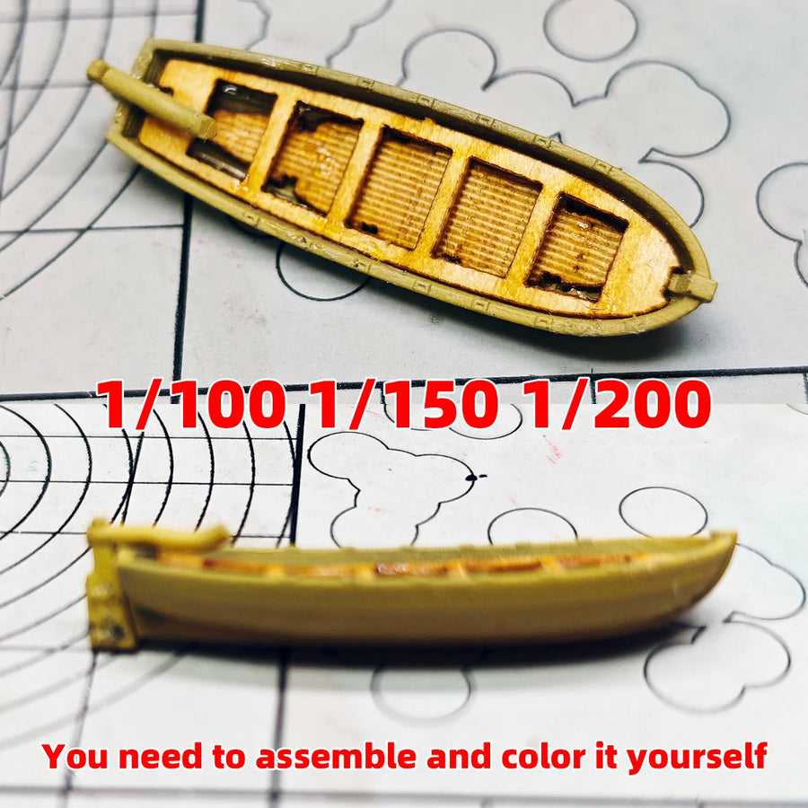 Classical Sailboat Wood Wooden Skiff Dinghy Small Boat Lifeboat Working Ship Scale Set Static Model Kit 1/100 1/150 1/200