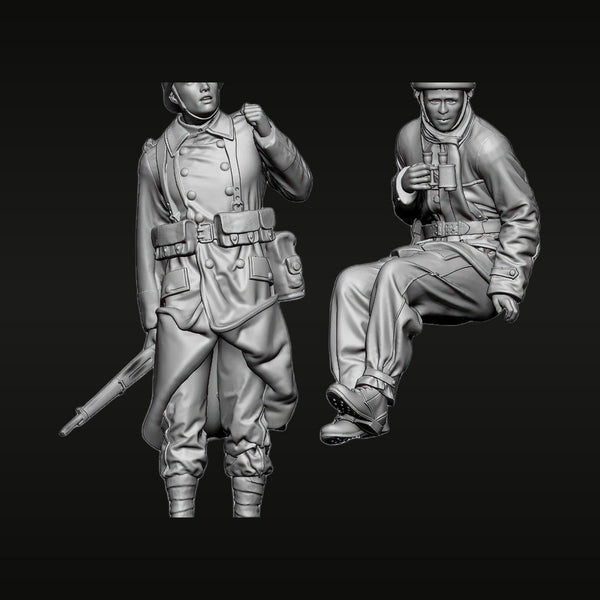 WWII German Soldiers with Rifle and Binoculars 1/35 Resin Figure Set