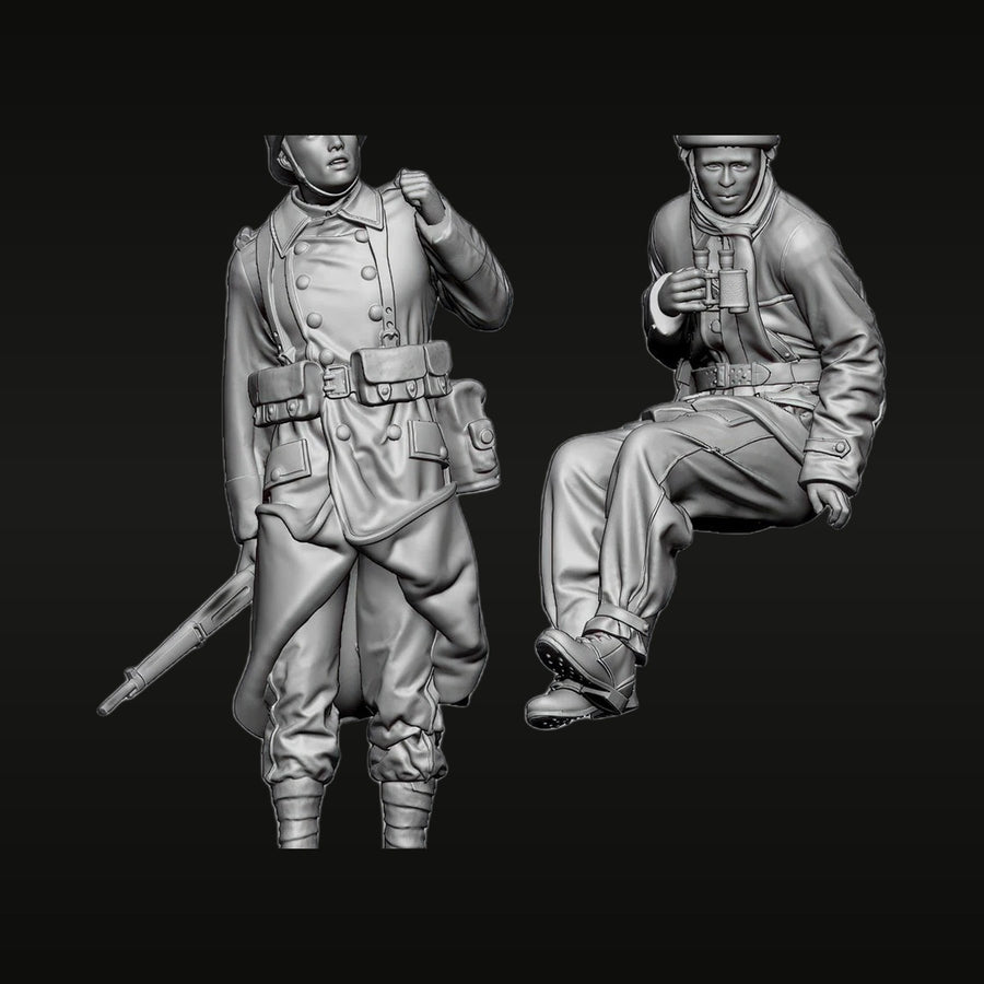 WWII German Soldiers with Rifle and Binoculars 1/35 Resin Figure Set - unpainted resin model kit
