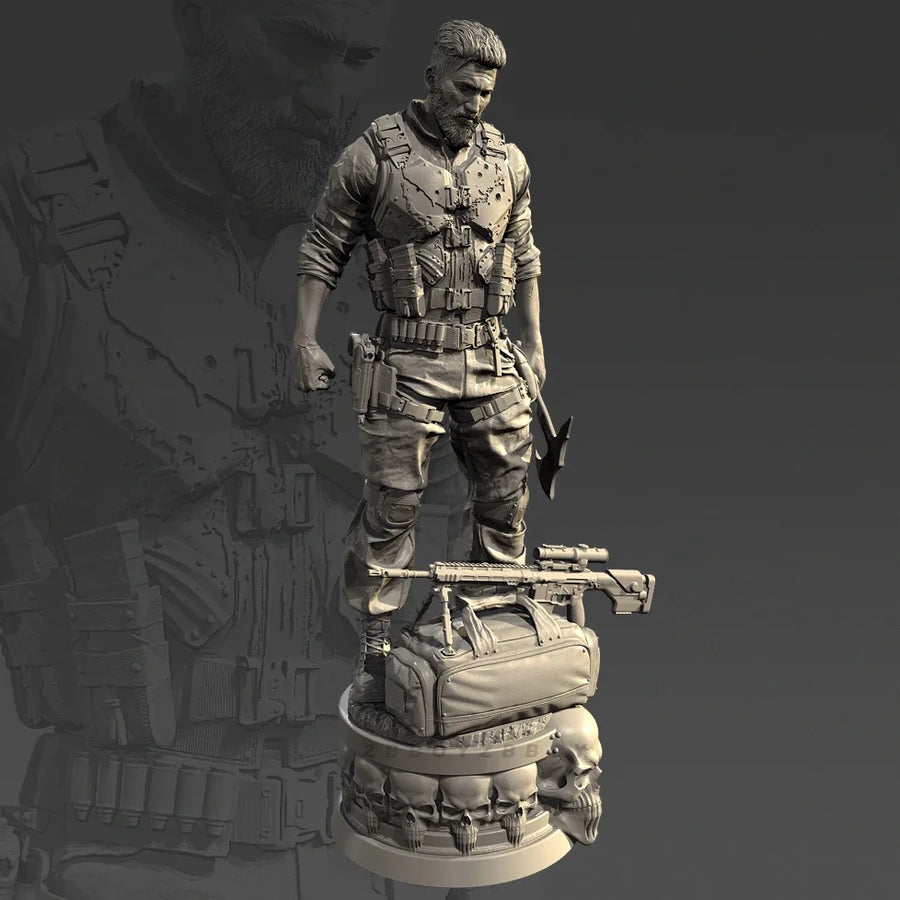 Modern Tactical Operator with Rifle 50mm Resin Bust Kit - resin model view 3