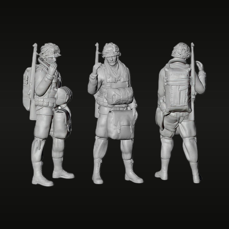 WWII US Airborne Soldier Three Poses 1/32 Resin Figure Kit - unpainted resin model kit