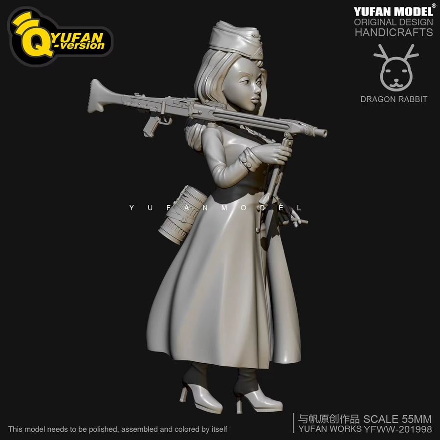 WWII German Female Soldier Full Figure with MG42 55mm Resin Kit - resin model view 5