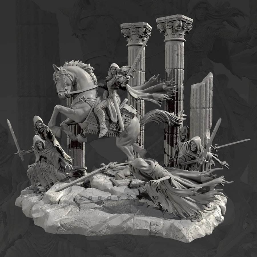 Fantasy Dark Knight Mounted Diorama Set 38mm Resin Kit - resin model view 3