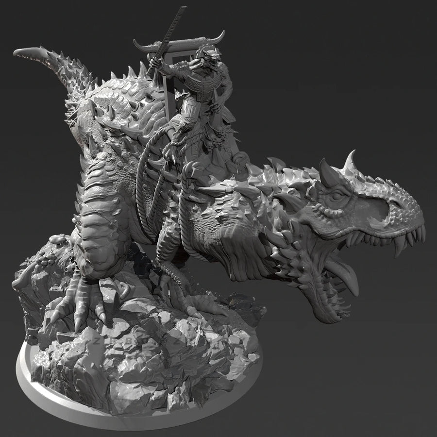 Fantasy Lizard Rider with Sword 60mm Resin Diorama Kit - resin model view 2