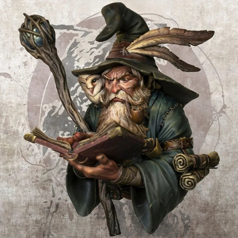 1/12 Scale 76Mm Die-Cast Resin Bust Model Kit Wizard with Owl Statue Unassembled and Unpainted