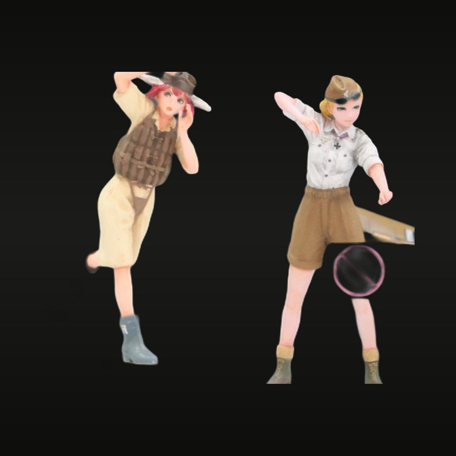 WWII Female Soldier Duo Anime Style 1/35 Resin Figure Set - unpainted resin model kit
