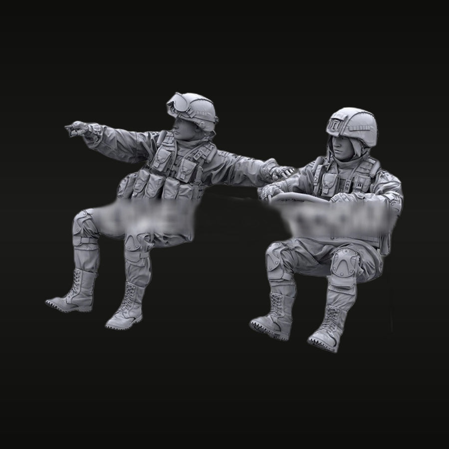 Modern US Soldiers Seated Briefing Pose with Body Armor 1/35 Resin Figure Kit - unpainted resin model kit