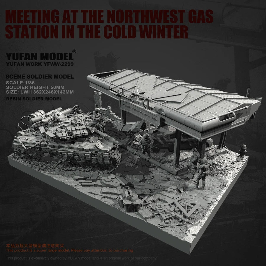 Modern Urban Warfare Fuel Station Diorama with MBT 1/35 Resin Kit - resin model view 3
