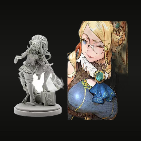 Fantasy Female Mage Gambler with Playing Cards 32mm Resin Figure Kit
