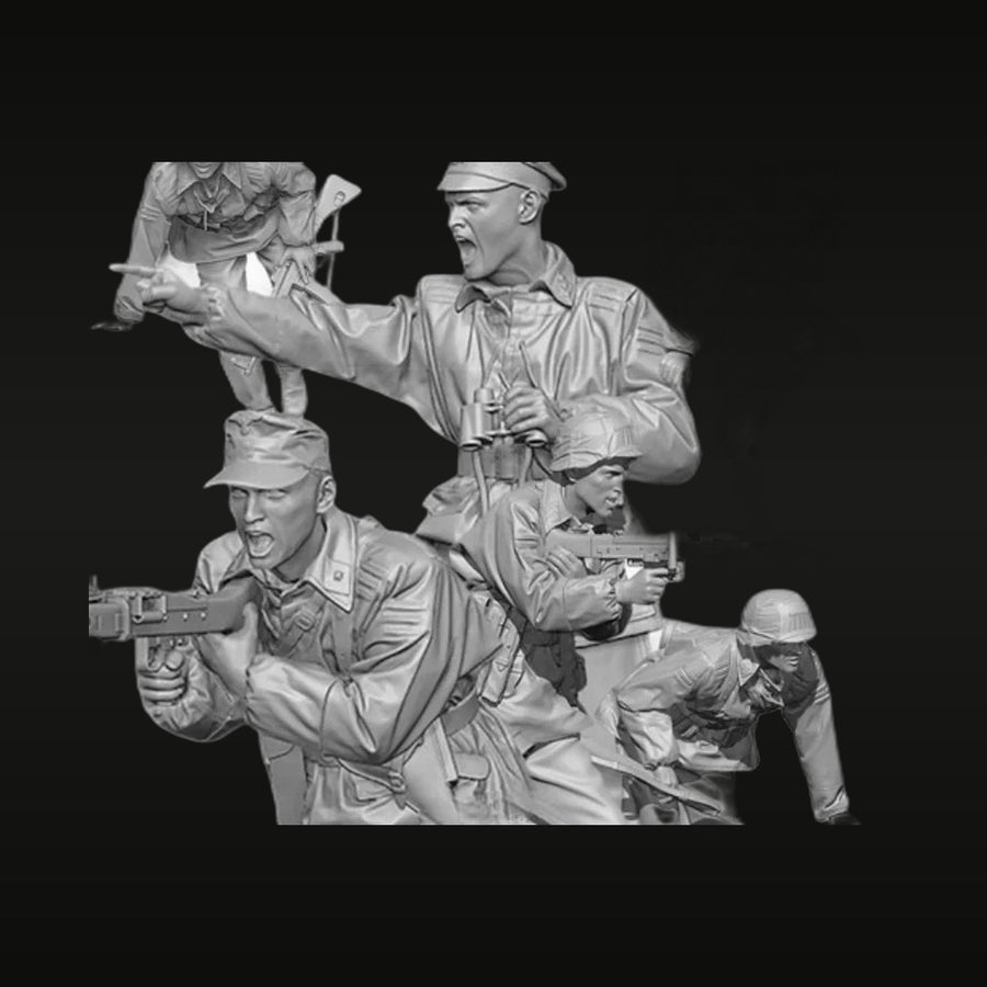 WWII German Wehrmacht MG42 Machine Gun Team 5-Figure Set 1/35 Resin Kit - unpainted resin model kit