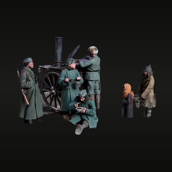 WWI/WWII German Field Kitchen Crew with Civilians 1/35 Resin Diorama Kit