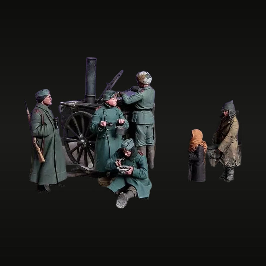 WWI/WWII German Field Kitchen Crew with Civilians 1/35 Resin Diorama Kit - unpainted resin model kit