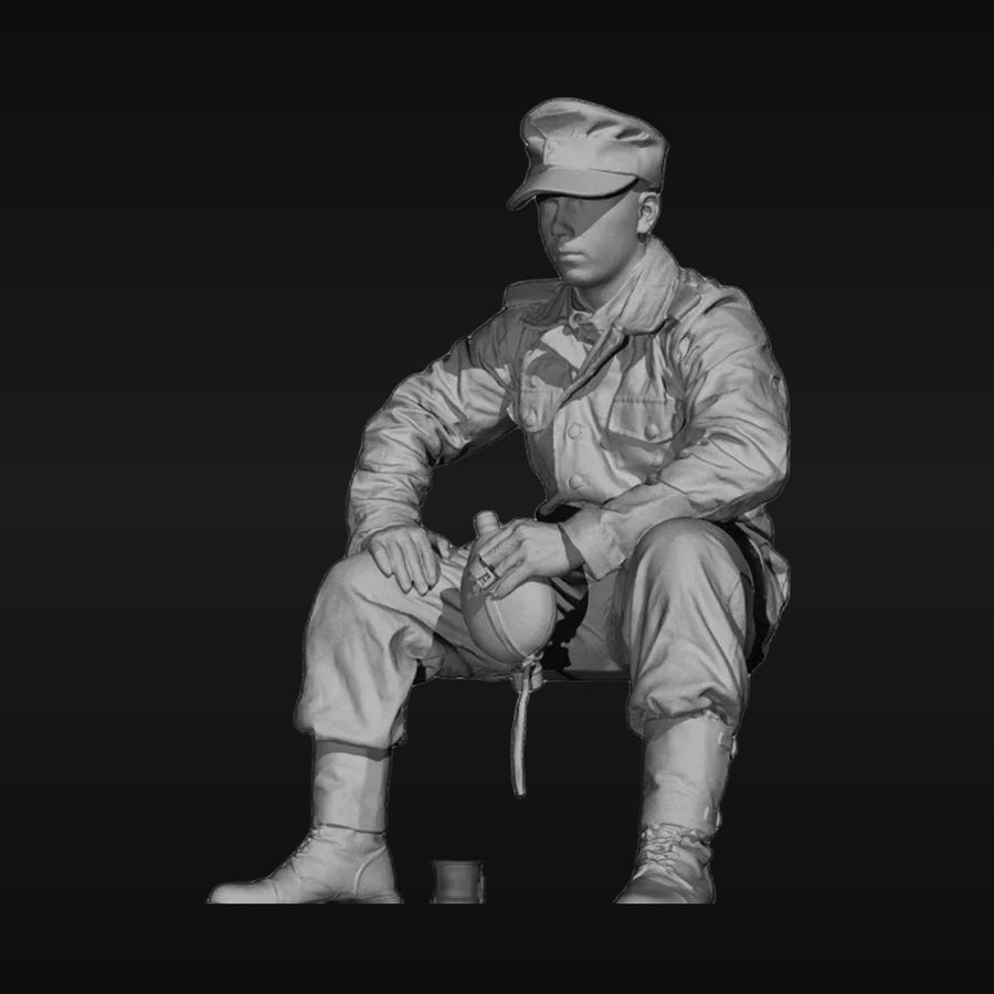 WWII German Officer Seated on Stool 1/35 Resin Figure Kit - unpainted resin model kit