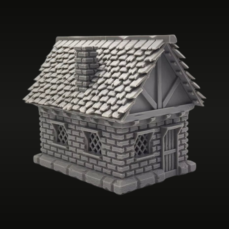 Medieval Stone Cottage with Chimney - 28mm Resin Diorama Model - unpainted resin model kit