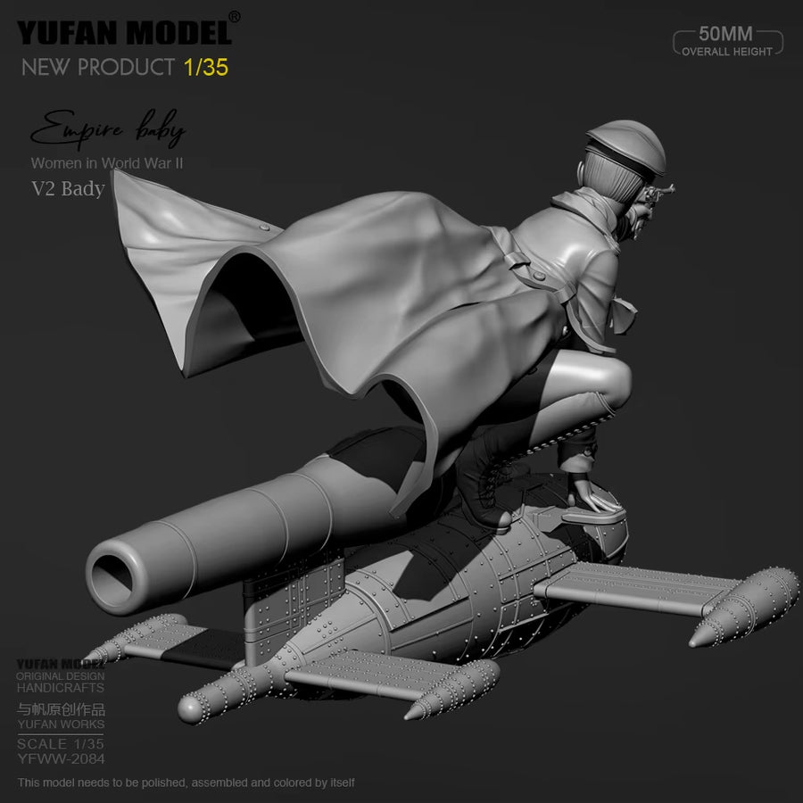 Steampunk Female Aviator Action Girl on Rocket 1/35 Resin Figure Kit - resin model view 3