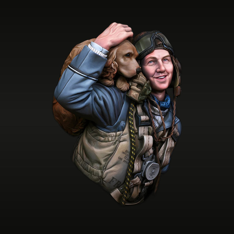 WWII RAF Fighter Pilot with Dog Bust 1/10 Resin Kit - unpainted resin model kit