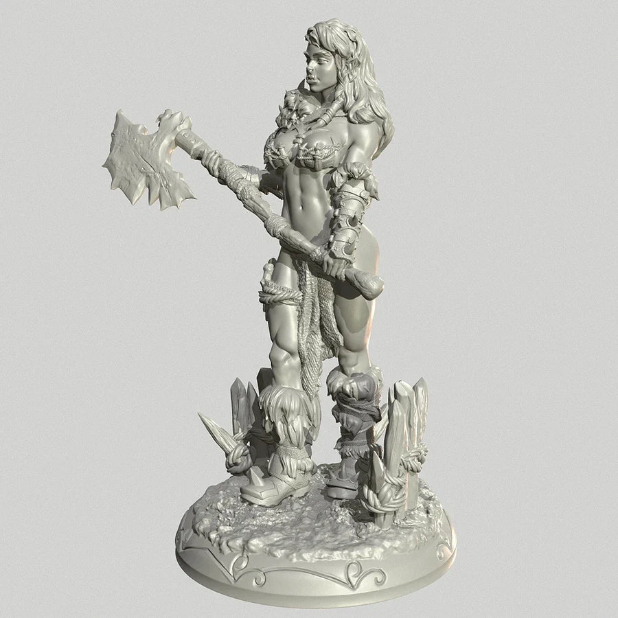 Fantasy Female Barbarian Warrior with Skull Staff 75mm Resin Figure Kit - resin model view 3