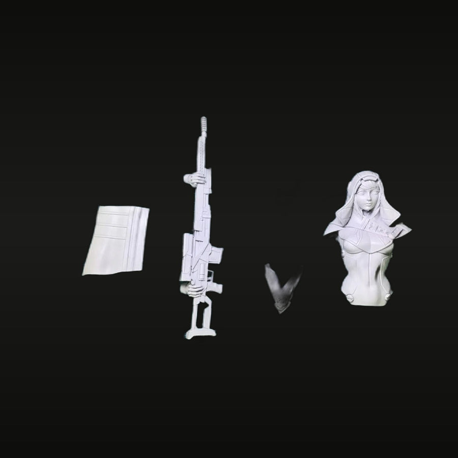 Sci-Fi Nun Bust with Anti-Materiel Sniper Rifle Accessory 1/10 Resin Kit - unpainted resin model kit