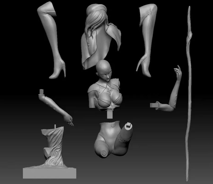 Fantasy Female Sorceress with Staff 1/24 Resin Bust Kit - resin model view 4
