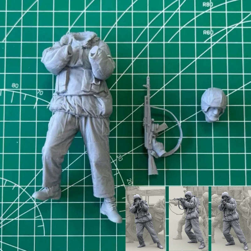 1/16 Scale Die-Cast Resin Figure Model Kit Russian Troops Shooting (No Truck) Unassembled and Unpainted