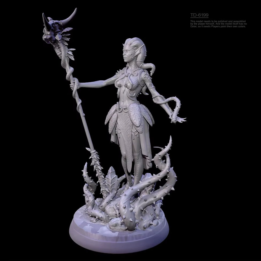 Fantasy Female Elf Sorceress with Staff and Serpent 38mm Resin Figure Kit - resin model view 3