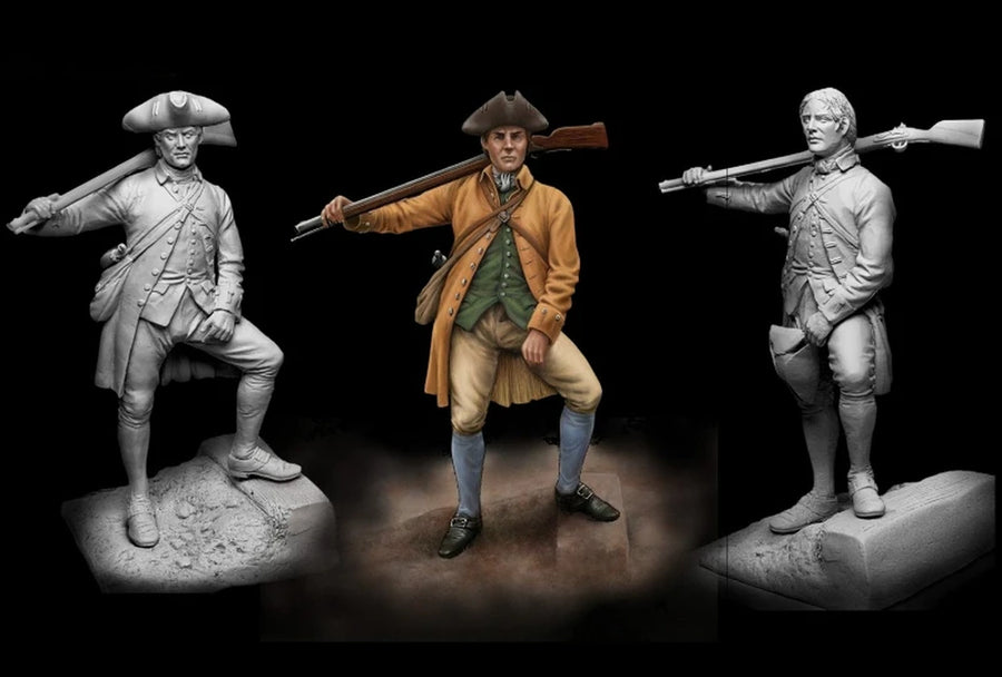 American Revolutionary War Soldiers Set of 3 1/24 Resin Figure Kit - resin model view 2