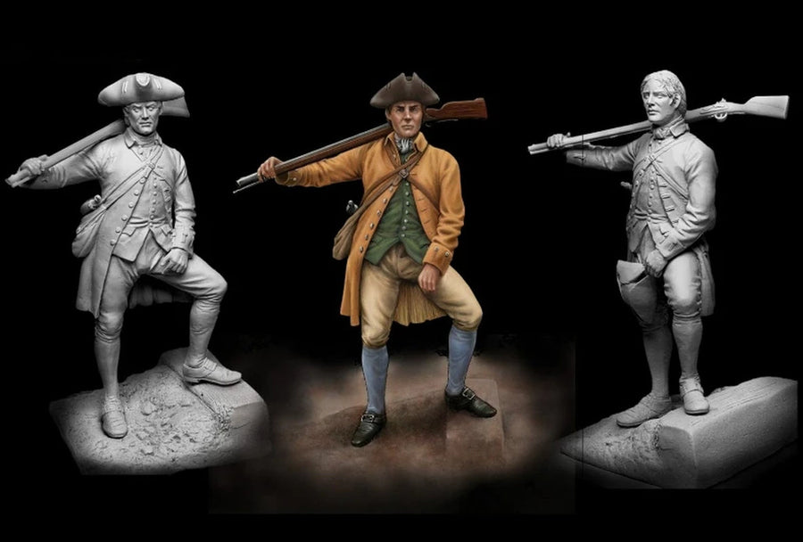 American Revolutionary War Soldiers Set of 3 1/24 Resin Figure Kit - unpainted resin model kit