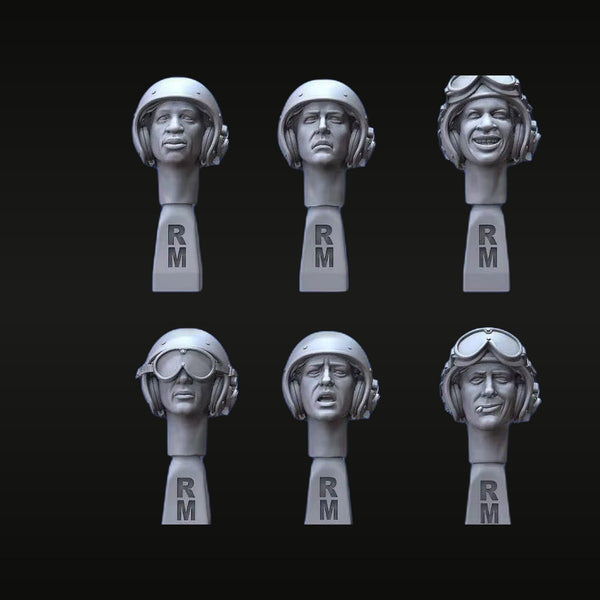 Modern US Pilot Heads with Flight Helmets Set of 6 1/35 Resin Bust Kit