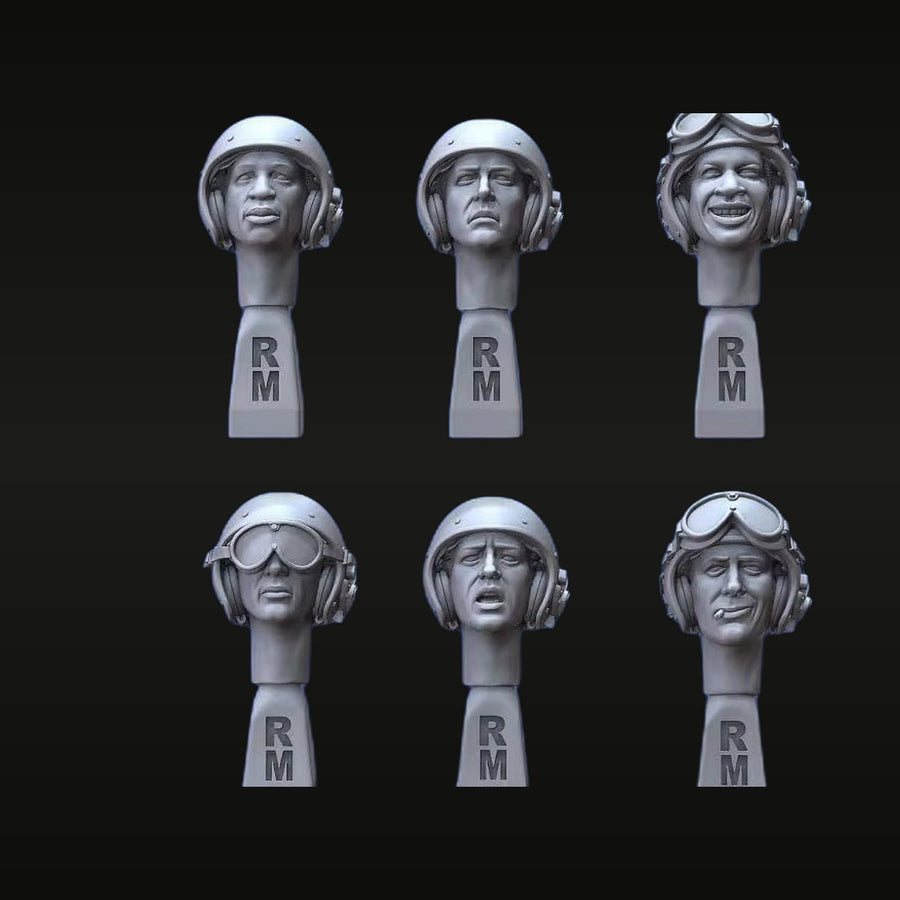 Modern US Pilot Heads with Flight Helmets Set of 6 1/35 Resin Bust Kit - unpainted resin model kit