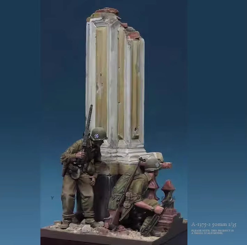 WWII British Soldiers with Ruined Column Base 1/35 Resin Figure Kit - resin model view 3