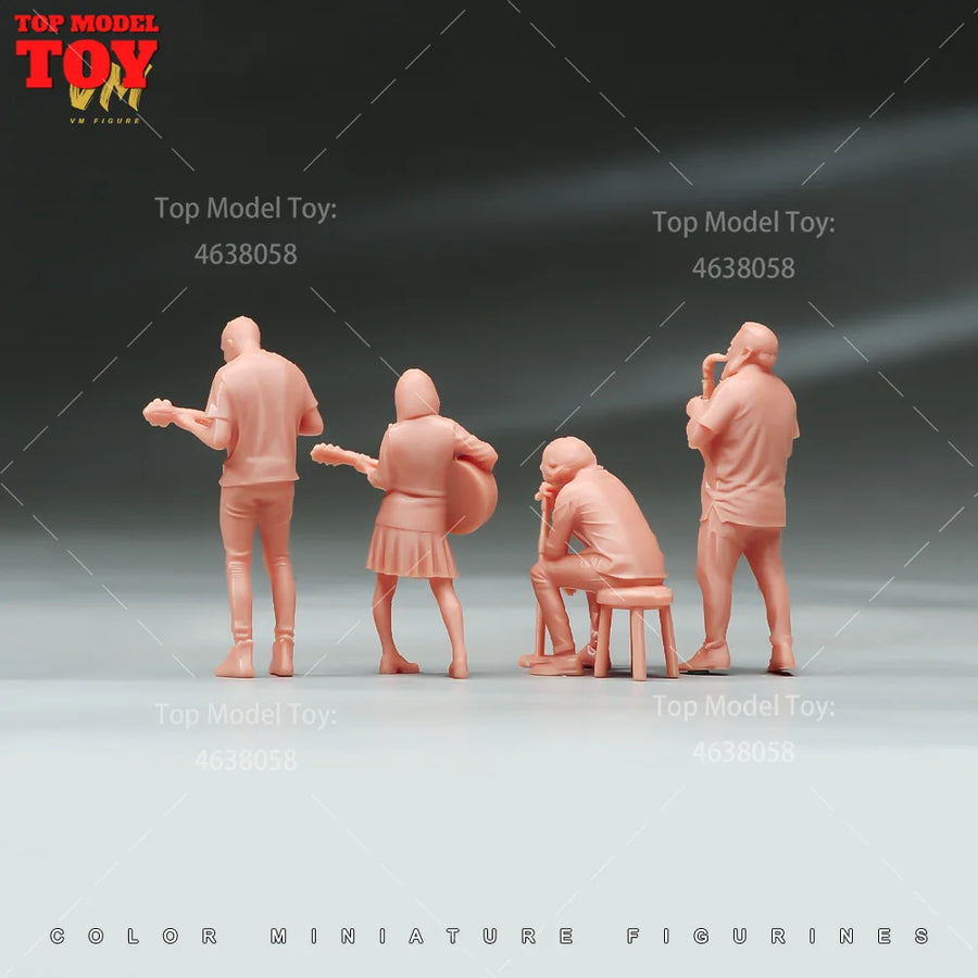 Painted Miniatures 1/64 Scale Band Combination Singer Guitarist Female Male Scene Figure Doll Unpainted Model for Car Vehicles