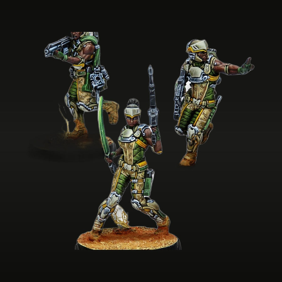 Sci-Fi Green and Cream Armored Soldiers Squad 25mm Resin Figure Kit - unpainted resin model kit
