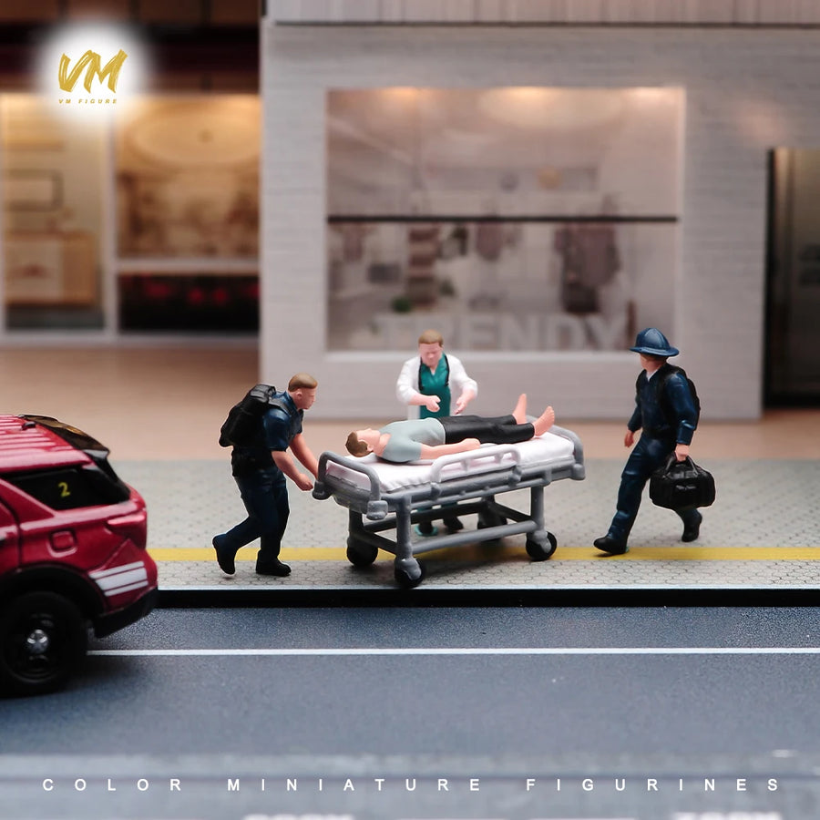 Painted Miniature 1/87 1/64 1/43 1/24 1/18 Rescue Team Stretcher Doctors Medical Staff Patients Figure Emergency Scene Doll Prop