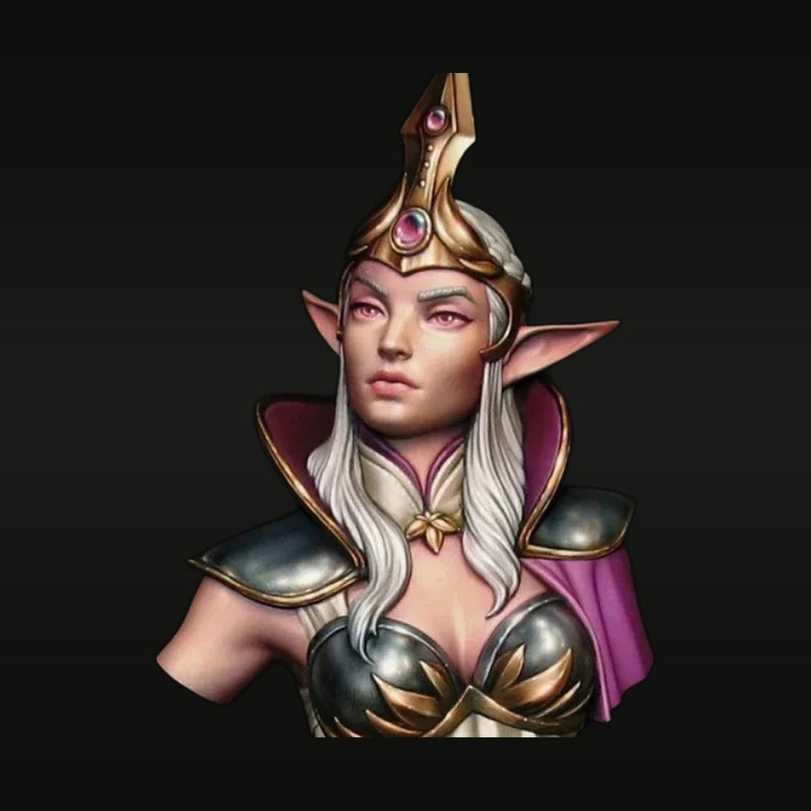 Fantasy Queen Elf Rigel 1/12 Resin Bust with Crown & Armor - unpainted resin model kit