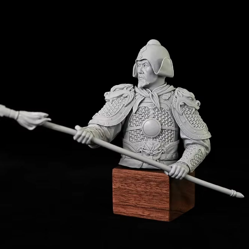 Medieval Chinese Warrior with Staff 1/10 Resin Bust Kit - resin model view 2