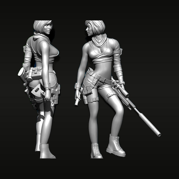 Stylized Female Sci-Fi Operators with Rifle & Sword 75mm Resin Figure Kit Set