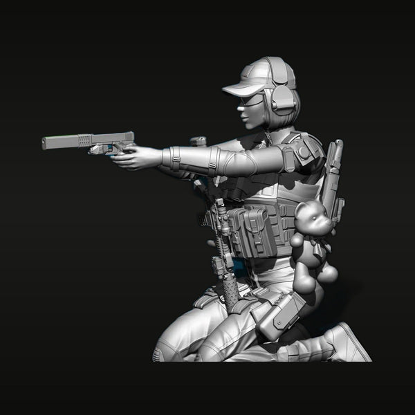 Modern Female Tactical Operator with Pistol 75mm Stylized Resin Figure Kit