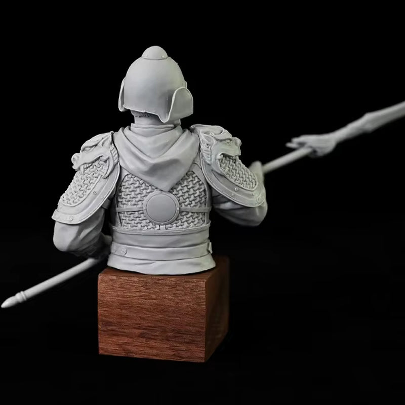 Medieval Chinese Warrior with Staff 1/10 Resin Bust Kit - resin model view 4